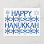 Happy Hanukkah Star van David Menorah Snowflakes Briefkaart<br><div class="desc">Happy Hanukkah Star van David Menorah Candles Snowflakes Blue en White Pattern,  Elegant Jewish Holiday Briefkaart</div>