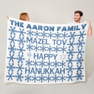 Happy Hanukkah Star van David Menorah Snowflakes Fleece Deken