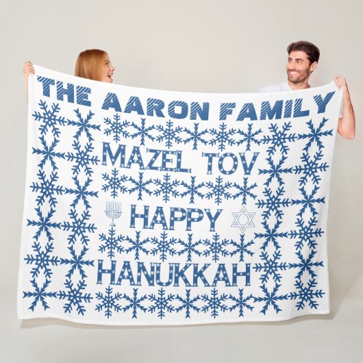 Happy Hanukkah Star van David Menorah Snowflakes Fleece Deken (In situ)