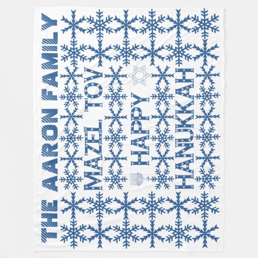 Happy Hanukkah Star van David Menorah Snowflakes Fleece Deken (Voorkant)