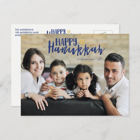 Happy Hanukkah Star van David Photo Briefkaarten (Voorkant / Achterkant)
