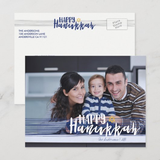 Happy Hanukkah Star van David Photo Briefkaarten (Voorkant / Achterkant)