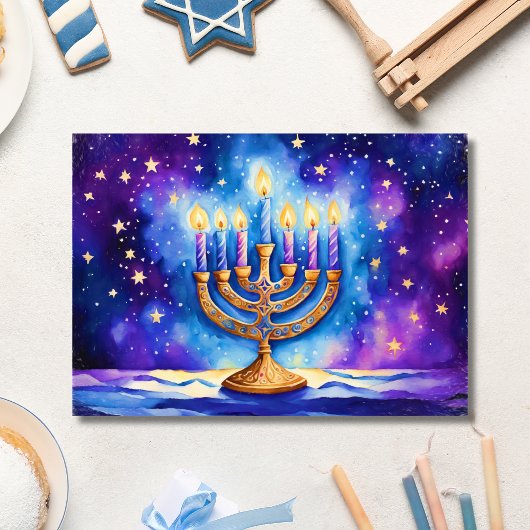 Happy Hanukkah Starry Menorah Kaart