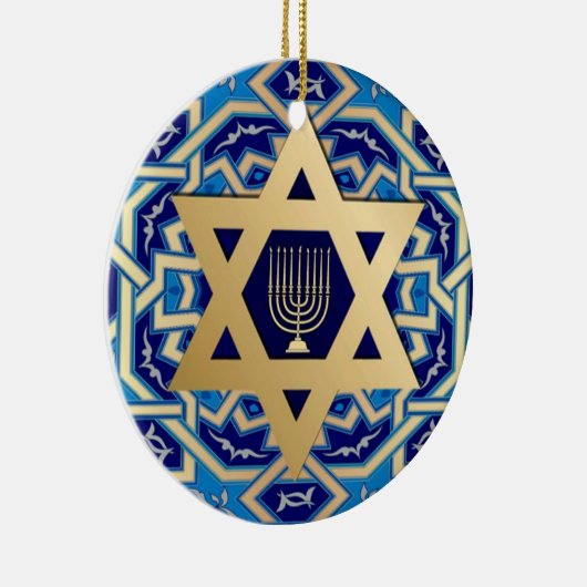 Happy Hanukkah. Start van David Custom Year Keramisch Ornament (Rechts)