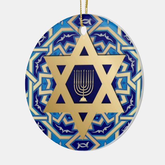 Happy Hanukkah. Start van David Custom Year Keramisch Ornament (Links)