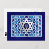 Happy Hanukkah. Ster van David en Menorah Feestdagenkaart (Voorkant / Achterkant)