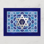 Happy Hanukkah. Ster van David en Menorah Feestdagenkaart (Voorkant)