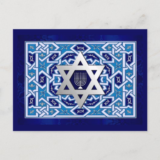 Happy Hanukkah. Ster van David en Menorah Feestdagenkaart (Voorkant)