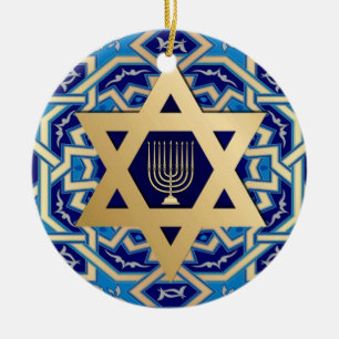 Happy Hanukkah! Ster van David en Menorah Gift Keramisch Ornament