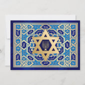 Happy Hanukkah. Ster van David en Menorah Kaarten (Voorkant)