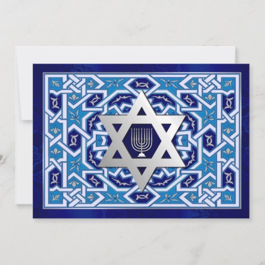 Happy Hanukkah. Ster van David en Menorah Kaarten (Voorkant)