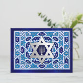 Happy Hanukkah. Ster van David en Menorah Kaarten (Staand voorkant)