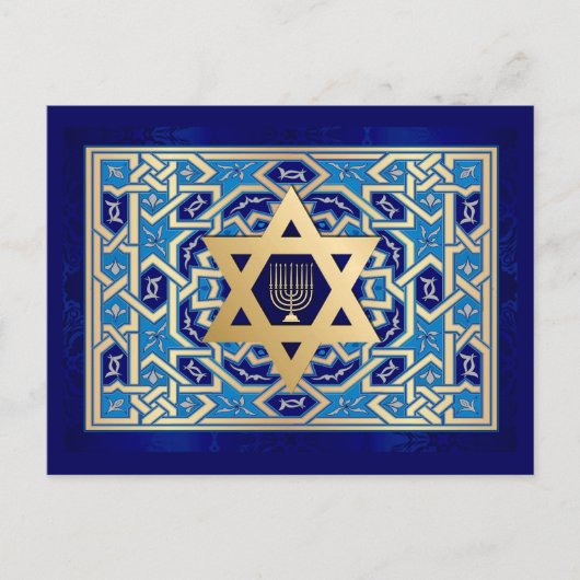 Happy Hanukkah. Ster van David & Menorah Feestdagenkaart (Voorkant)