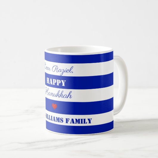 Happy Hanukkah Striped Pattern Blue en White Koffiemok (Voorkant rechts)