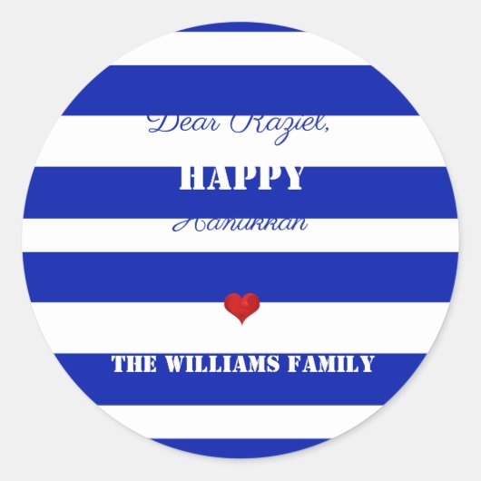 Happy Hanukkah Striped Pattern Blue en White Ronde Sticker (Voorkant)