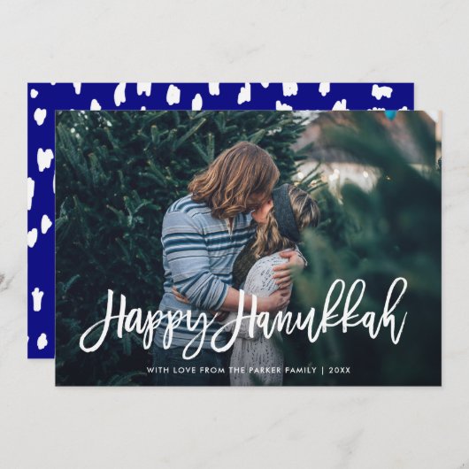 Happy Hanukkah Stylish Script and Pattern | Foto Feestdagenkaart (Voorkant / Achterkant)