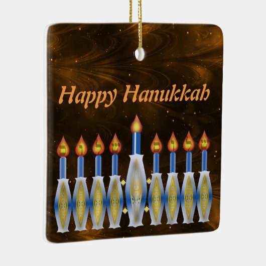 Happy Hanukkah Stylized Menorah Nebulous Sky Keramisch Ornament (Rechts)