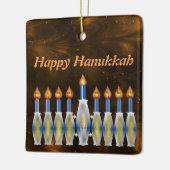 Happy Hanukkah Stylized Menorah Nebulous Sky Keramisch Ornament (Links)