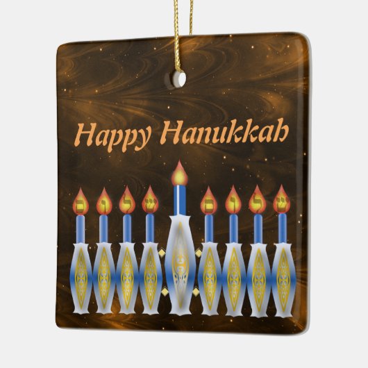 Happy Hanukkah Stylized Menorah Nebulous Sky Keramisch Ornament (Links)