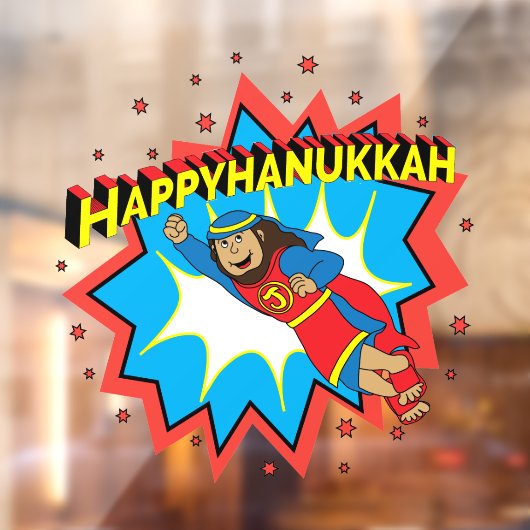 Happy Hanukkah Super Judah Window Cling Raamsticker (Vel 2)