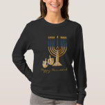 Happy Hanukkah T-shirt<br><div class="desc">Dames Lange hoes Hanukkah T-shirt Het klassieke lange-sleeve T-shirt,  gemaakt voor vrouwen. Voorgekrompen 142 g 100% gekamd,  ringgesponnen katoen,  superzachte baby jerseytricot. Coversteek 19mm onderkant en mouw opening. Aangepaste pasvorm. Gemaakt door Bella. Geïmporteerd</div>