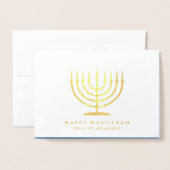 Happy Hanukkah Techelet Blauw Eenvoudige Moderne M Folie Kaarten (Voorkant met envelop)