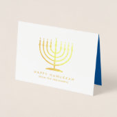 Happy Hanukkah Techelet Blauw Eenvoudige Moderne M Folie Kaarten (Voorkant)