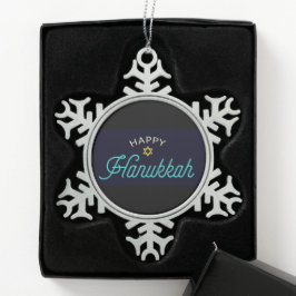 Happy Hanukkah Tin Sneeuwvlok Ornament
