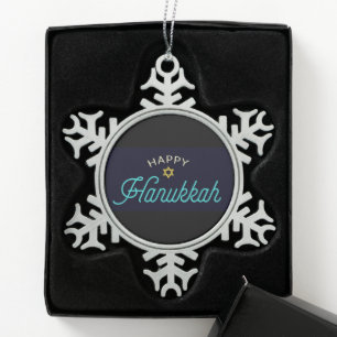 Happy Hanukkah Tin Sneeuwvlok Ornament