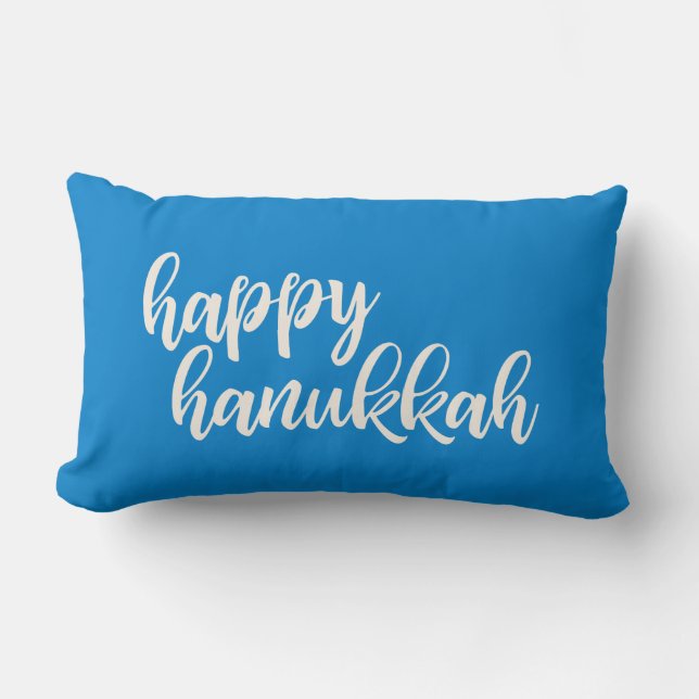 Happy Hanukkah Trendy Script Lettering Blue Kussen (Voorkant)