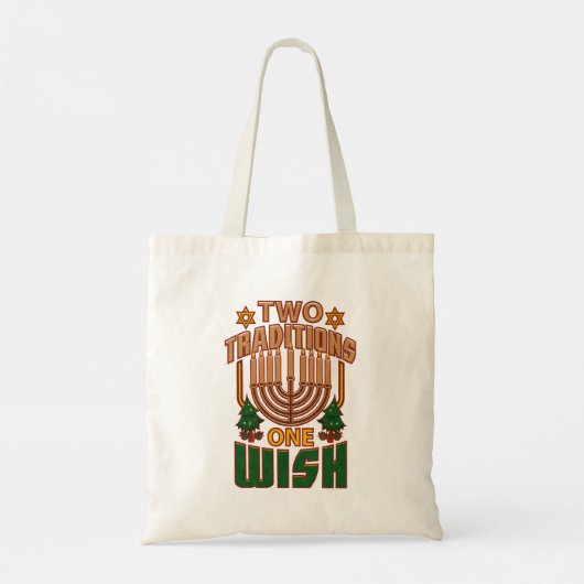 Happy Hanukkah Two Traditions One Wish Kerstmis Tote Bag (Achterkant)