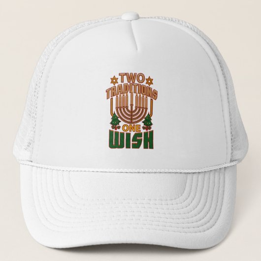 Happy Hanukkah Two Traditions One Wish Kerstmis Trucker Pet (Voorkant)