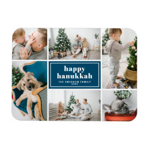 Happy Hanukkah Typografie Blue Photo Collage Magneet