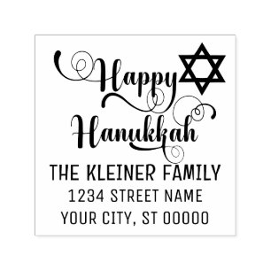 Happy Hanukkah Typography #10 Name Return Address Zelfinktende Stempel