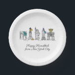 Happy Hanukkah uit New York City NYC Chanukah Papieren Bordje<br><div class="desc">Het ontwerp bevat een originele pen-en-ink illustratie van verschillende bezienswaardigheden in New York, waaronder het Vrijheidsbeeld, de Washington Square Arch en de Brooklyn Bridge, "verkleed" voor de feestdagen. Ideaal voor het vieren van Chanoeka en de joodse feestdagen. Dit NYC-ontwerp is ook beschikbaar voor andere producten. Coördinerende Chanukah partij design zijn...</div>