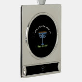 Happy Hanukkah! Verzilverd Banner Ornament (Rechts)
