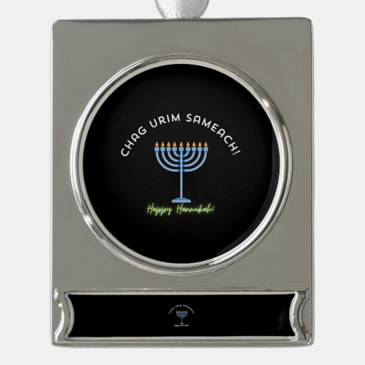 Happy Hanukkah! Verzilverd Banner Ornament (Voorkant)