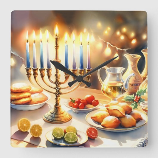 Happy Hanukkah Vierkante Klok (Voorkant)