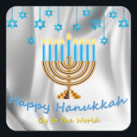 Happy Hanukkah Vierkante Sticker<br><div class="desc">Oy to World</div>