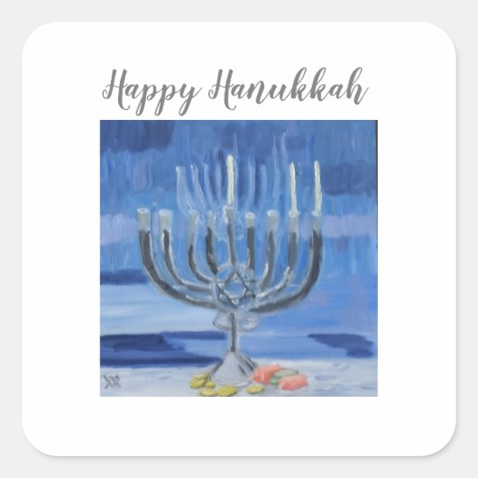 Happy Hanukkah Vierkante Sticker (Voorkant)