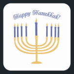 Happy Hanukkah! Vierkante Sticker<br><div class="desc">Vier Chanoeka met een prachtige lite menora.</div>