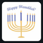 Happy Hanukkah! Vierkante Sticker<br><div class="desc">Vier Chanoeka met een prachtige lite menora.</div>