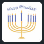 Happy Hanukkah! Vierkante Sticker<br><div class="desc">Vier Chanoeka met een prachtige lite menora.</div>