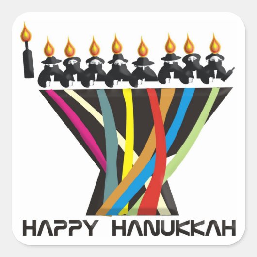 Happy Hanukkah Vierkante Sticker (Voorkant)