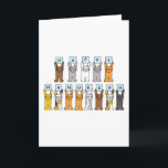 Happy Hanukkah voor Cat Lover Feestdagen Kaart<br><div class="desc">Verschillende gekleurde cartoon katten houden bleke blauwe kaarten vast met letters om "Happy Hanukkah" uit te schrijven.</div>