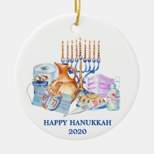 Happy Hanukkah Waterverf Covid 2020 Face Mask Keramisch Ornament