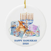 Happy Hanukkah Waterverf Covid 2020 Face Mask Keramisch Ornament (Achterkant)