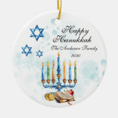Happy Hanukkah Waterverf Familiefoto Keramisch Ornament (Voorkant)