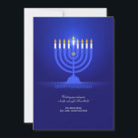 Happy Hanukkah Wenskaart Feestdagenkaart<br><div class="desc">Een mooi Hanukkah-wenskaart met een koninklijke blauwe achtergrond en een verlichte menorah. (Vecteezy voor feestdagen). De kaart kan eenvoudig worden aangepast met de tekst, het lettertype, de lettertypekleur, de papieren vorm en de papieren soort. Niet precies wat je zoekt? Al onze producten kunnen zonder extra kosten op maat worden ontworpen...</div>