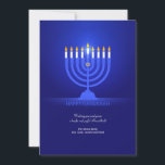 Happy Hanukkah Wenskaart Feestdagenkaart<br><div class="desc">Een mooi Hanukkah-wenskaart met een koninklijke blauwe achtergrond en een verlichte menorah. (Vecteezy voor feestdagen). De kaart kan eenvoudig worden aangepast met de tekst, het lettertype, de lettertypekleur, de papieren vorm en de papieren soort. Niet precies wat je zoekt? Al onze producten kunnen zonder extra kosten op maat worden ontworpen...</div>
